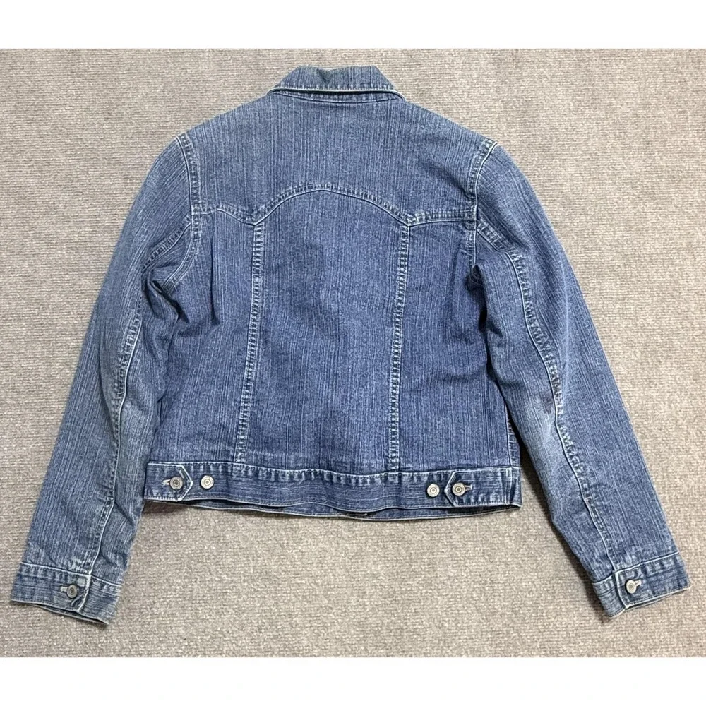 Vintage Gap Kids Denim Jacket Youth XXL 14-16 Blue Rainbow Stripe Knit Lined Y2K
